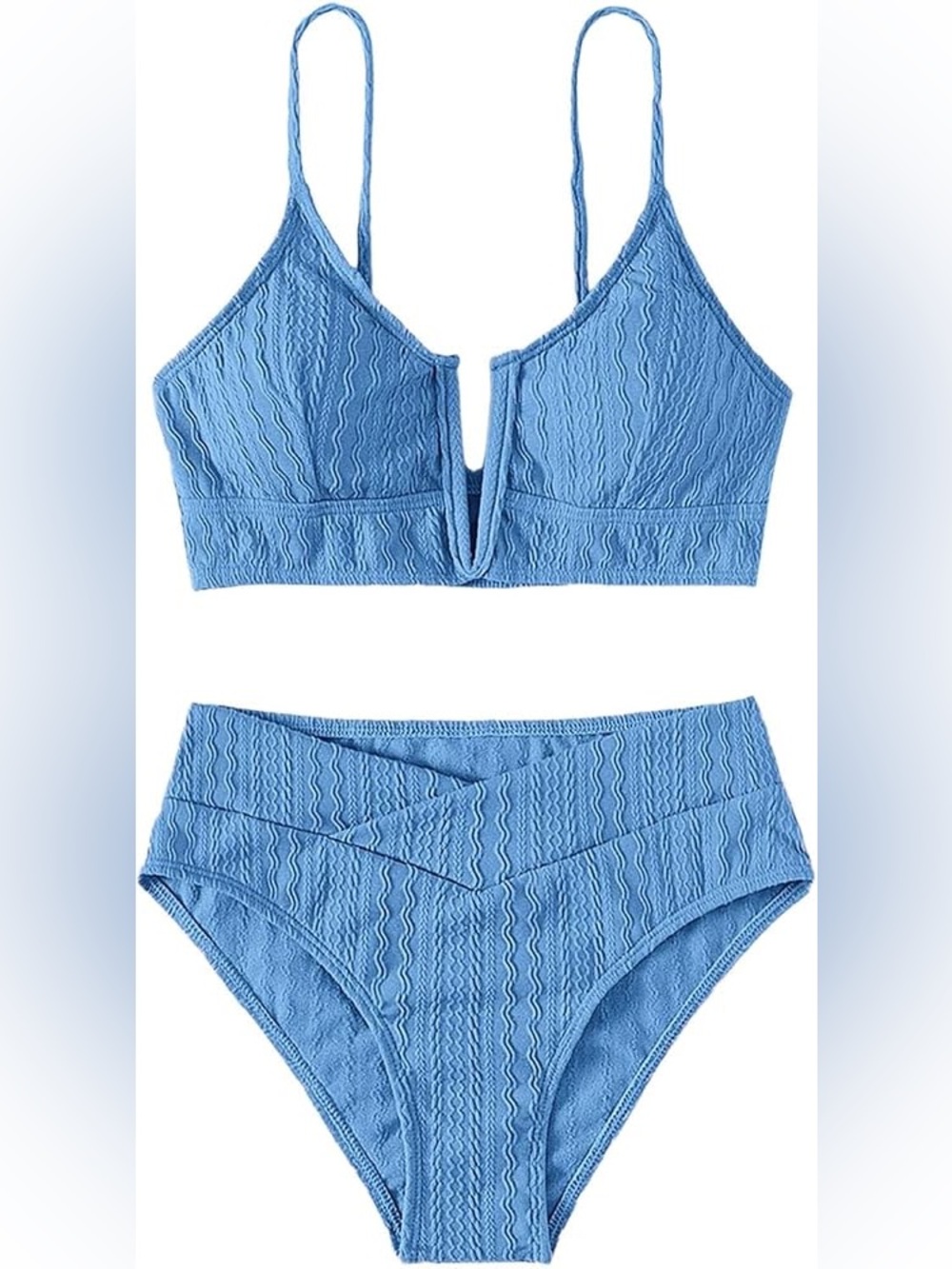 AMAZON Textured High Waisted Bikini Set, MEDIUM, Periwinkle Blue
